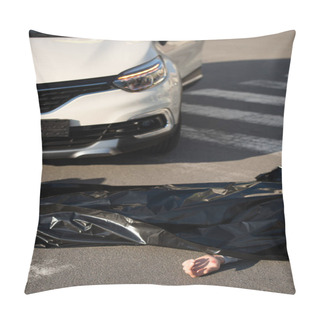 Personality  High Angle View Of Corpse And Car On Road After Traffic Collision Pillow Covers