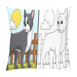 Personality  This Coloring Page Shows A Boston Terrier. One Side Of This Illustration Is Colored And Serves As An Inspiration For Children. Pillow Covers