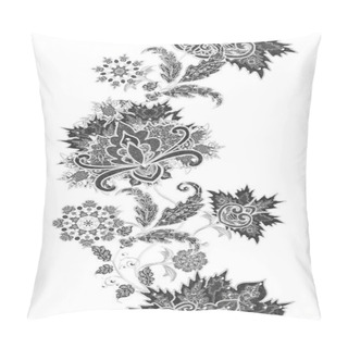 Personality  Seamless Pattern. Brilliant Lace, Stylized Flowers. Openwork Weaving Delicate, Paisley. Monochrome Tracery, Openwork Curls. Pillow Covers