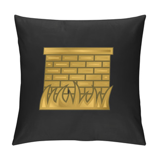 Personality  Bricks Wall With Grass Leaves Border Gold Plated Metalic Icon Or Logo Vector Pillow Covers