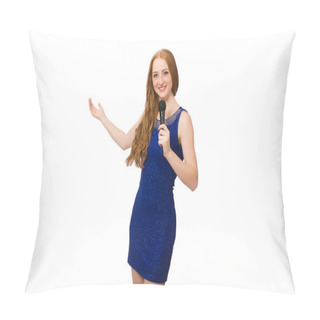 Personality Pretty Red Hair Girl In Blue Dress Isolated On White Pillow Covers