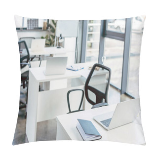 Personality  Laptop On Tables In Empty Modern Office Pillow Covers
