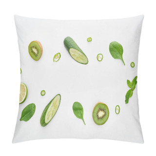 Personality   Top View Of Cut Cucumbers, Kiwi, Lime, Peppers And Greenery Pillow Covers