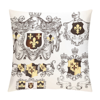 Personality  Set Of Vector Heraldic Design Elements With  Coat Of Arms In Vin Pillow Covers