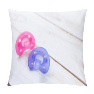 Personality  Orthodontic Pacifiers On Wooden Background Pillow Covers