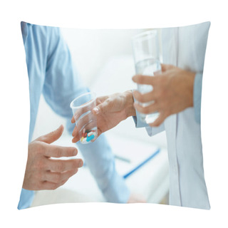 Personality  Woman Handing Pills To Man Pillow Covers