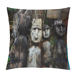 Personality  Wooden Dolls Of Akha Hilltribe Pillow Covers