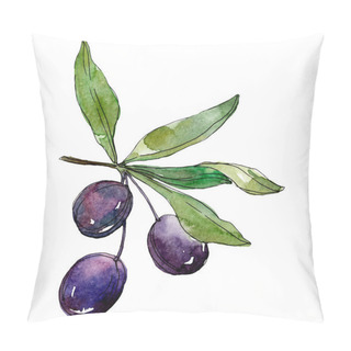 Personality  Olives On Branch With Green Leaves. Botanical Garden Floral Foliage. Watercolor Background Illustration. Watercolour Drawing Fashion Aquarelle Isolated On White Background. Pillow Covers