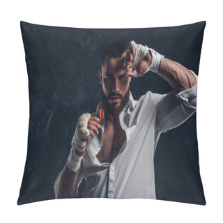 Personality  Portrait Of Handsome Bearded Man In Boxing Gloves Pillow Covers