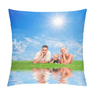Personality  Happy Family Together On Grass Pillow Covers