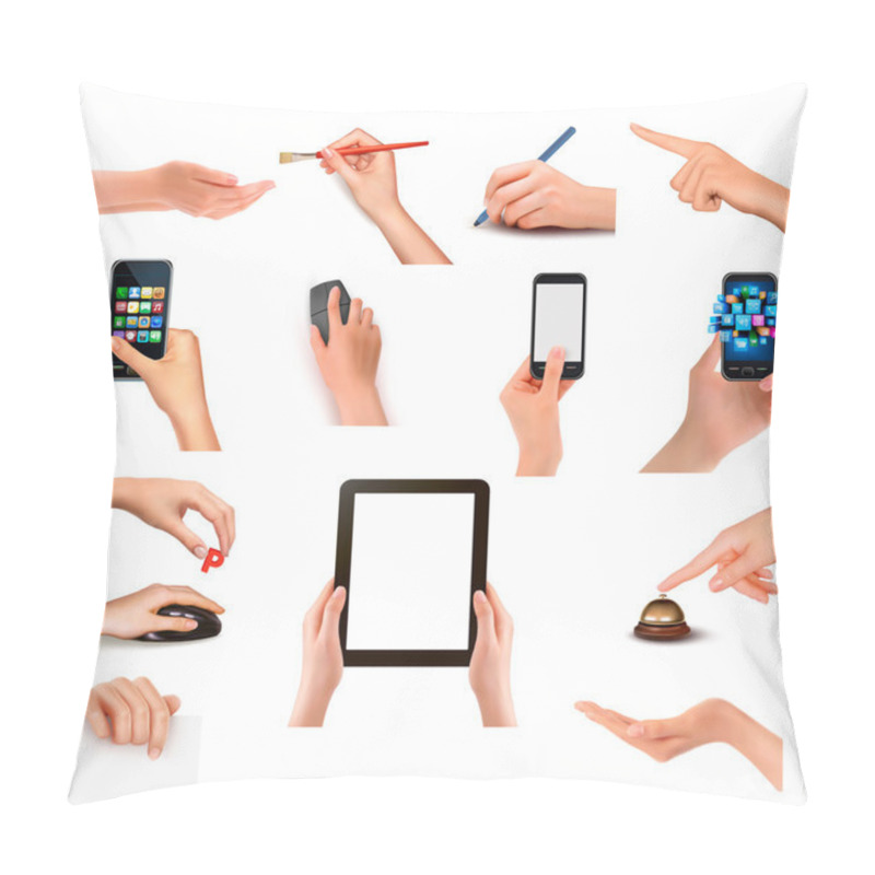 Personality  Collection of hands holding different business objects pillow covers
