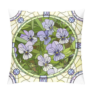 Personality Vector Illustration Of Flower Purple Pansies. Pillow Covers