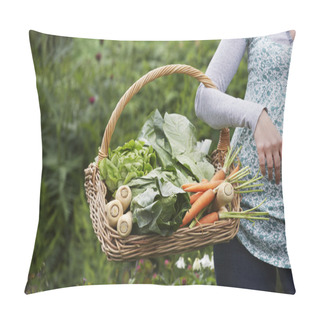 Personality  Woman Holding Vegetables In Basket Pillow Covers