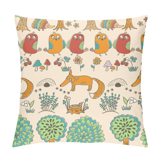 Personality  Seamless Pattern With Birds And Hedgehogs Pillow Covers
