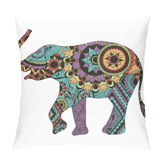Personality  Elephant With An Oriental Pattern. An Elephant Richly Decorated With Indian Ornaments, On A White Background. Pillow Covers