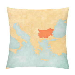 Personality  Bulgaria On The Map Of Balkans In Soft Grunge And Vintage Style, Like Old Paper With Watercolor Painting.  Pillow Covers
