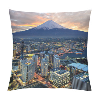 Personality  Surreal View Of Yokohama City And Mt. Fuji Pillow Covers