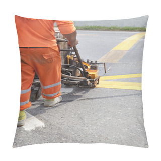 Personality  Machine And Worker At Road Construction Use For Road And Traffic Sign Painting Pillow Covers