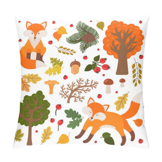 Personality  Cute Foxes In The Fores Set Of Objects Pillow Covers