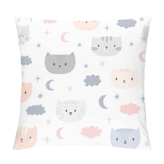 Personality  Cute Seamless Pattern For Kids With Cartoon Little Cats. Children Background. Lovely Animals Pillow Covers