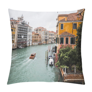 Personality  Vaporetto Floating On Canal Bear Ancient Buildings In Venice, Italy  Pillow Covers