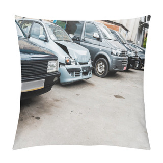 Personality  Damaged Vehicle After Car Accident Near Modern Automobiles Pillow Covers