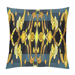Personality  Illustration In Stained Glass Style With Floral Ornament ,imitation Gold On Dark Background With Swirls And Floral Motifs Pillow Covers
