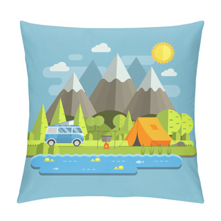 Personality  Camping Travel Flat Landscape  Pillow Covers