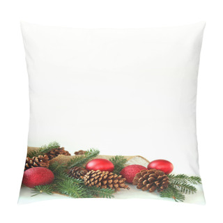Personality  Christmas Bulb, Pine Cone, And Evergreen Border Isolated On Whit Pillow Covers