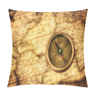 Personality  Vintage Compass Lies On An Ancient World Map. Pillow Covers