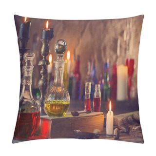 Personality  Magic Potion, Ancient Books And Candles Pillow Covers