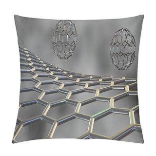 Personality  Carbon Nanostructure Called Fullerene On The Black Background 3d Rendering Pillow Covers