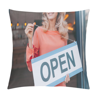 Personality  Cafe Owner With Sign Open  Pillow Covers