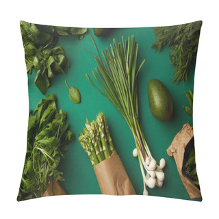 Personality  Top View Of Various Ripe Vegetables On Green Surface Pillow Covers