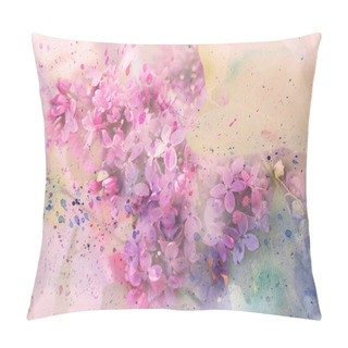 Personality Twig Of Lilac Flowers And Watercolor Splashes Pillow Covers