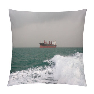 Personality  Cargo Ship In Persian Gulf Big Cargo Ship In Open Waters With White Wave Spatters On The Pillow Covers