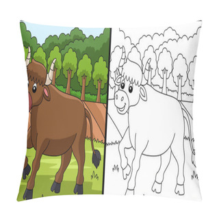 Personality  Ox Coloring Page Colored Illustration Pillow Covers