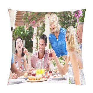 Personality  Group Of Young And Senior Couples Enjoying Family Meal Pillow Covers