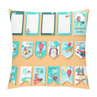 Personality  Vector Set Of Cards With Pilot Animals And Travel Quotations Pillow Covers
