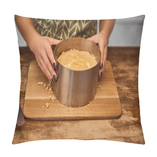 Personality  Cropped View Of Confectioner Doing Form Of Cake With Cake Mold Pillow Covers