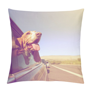 Personality  Basset Out Of Car Window And Tongue Pillow Covers