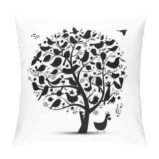 Personality  Tree With Birds, Sketch For Your Design. Vector Illustration Pillow Covers