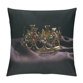 Personality  Retro Golden Crown With Gemstones On Black Cloth Pillow Covers
