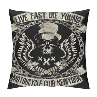 Personality  Vintage Motorcycle. Hand Drawn Grunge Vintage Illustration With  Pillow Covers