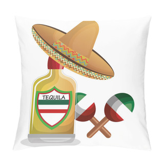 Personality  Bottle Tequila Maraca And Hat Mexican Design Pillow Covers