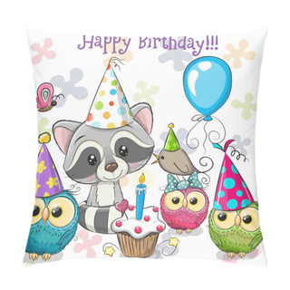 Personality  Cute Raccoon And Owls With Balloon And Bonnets Pillow Covers