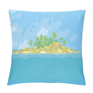 Personality  Small Desert Island With Rocks And Palms In A Tropical Sea, Vector Illustration In A Cartoon Style Pillow Covers