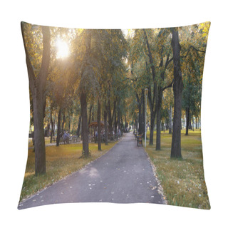 Personality  Romania , Timisoara Central Park People Relaxing Park Alley With Benches Pillow Covers