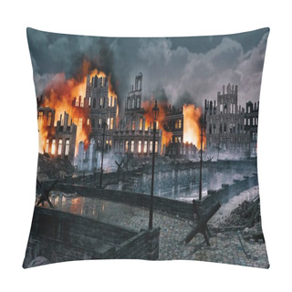 Personality  Ruined After War Burning European City At Night Pillow Covers