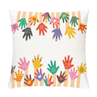 Personality  Colorful Painted Hands Of Little Children Pillow Covers